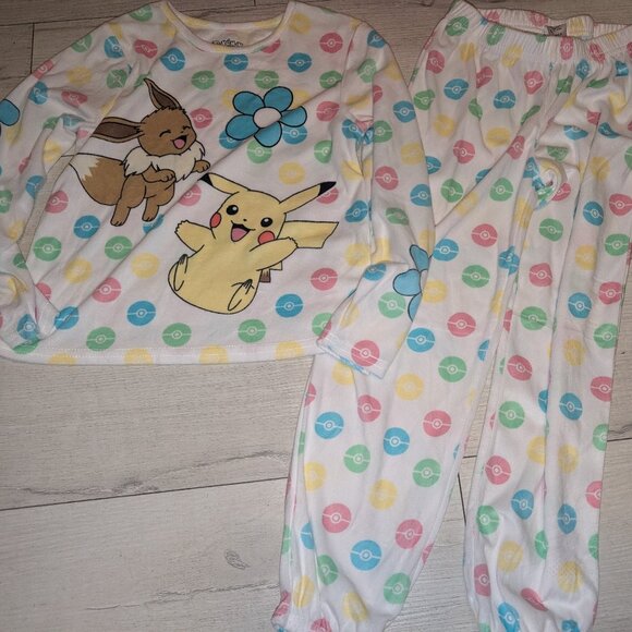 2 Piece Kids Girls Pastel Pokemon Pajamas 6/6x Pikachu Eevee - Super Soft - Picture 1 of 4